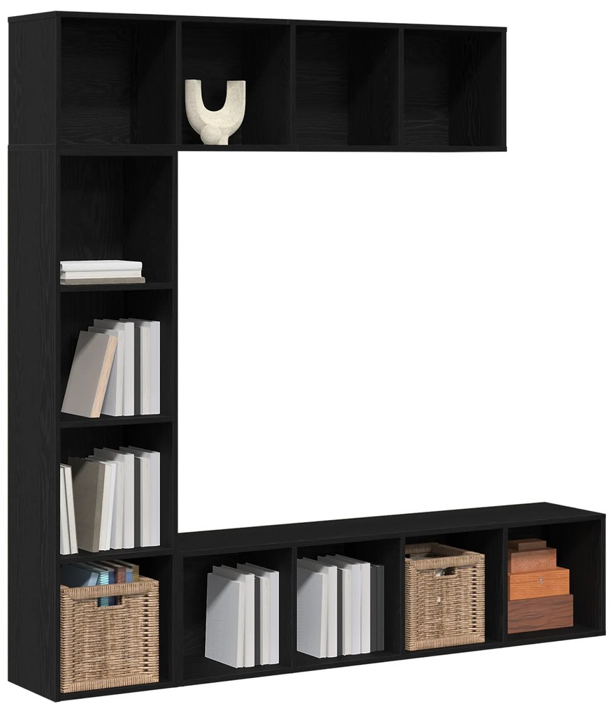 vidaXL Βιβλιοθήκες 3 τεμ Μαύρη Δρυς 36x30x143 εκ Επεξεργασμένο Ξύλο