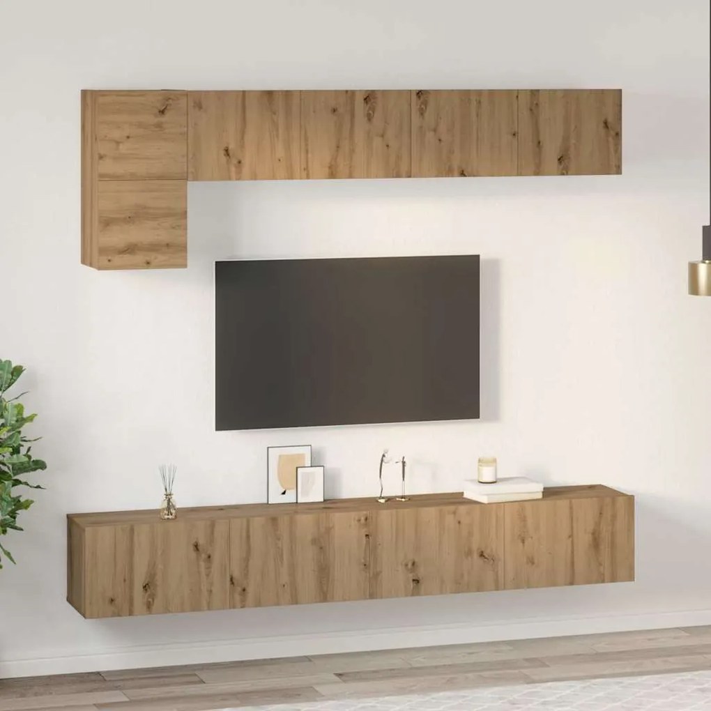 vidaXL Σετ επίπλου τηλεόρασης με ράφι Επιτοίχιο Άλλο με αποθήκευση με πόρτα 5 pcs artisan δρυς