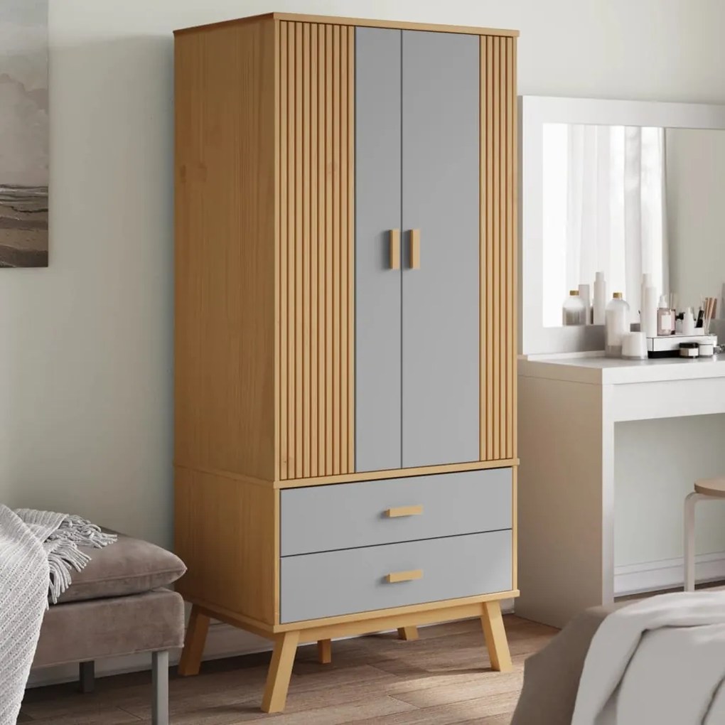 vidaXL Ντουλάπα OLDEN Γκρι &amp; Καφέ 76,5x53x172 εκ. Μασίφ Ξύλο Πεύκου