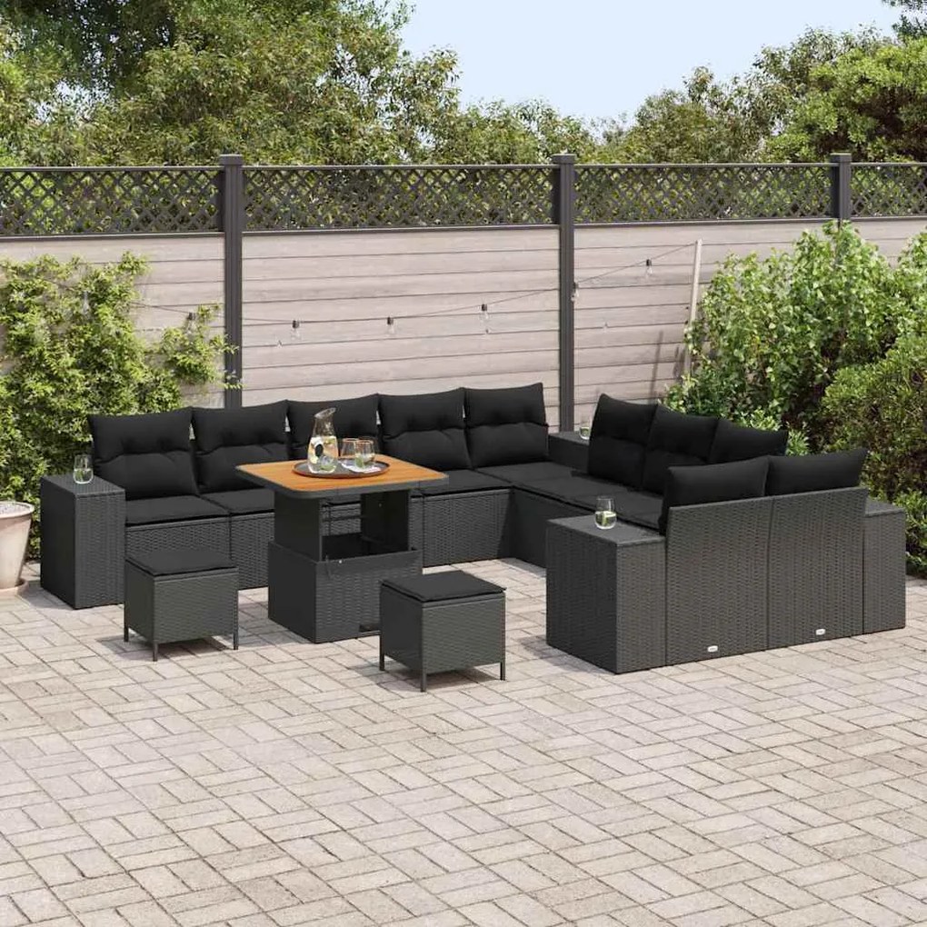 vidaXL Σετ Καναπέ Κήπου Ρυθμιζόμενο ύψος 13 pcs Μαύρο συνθετικό ρατάν