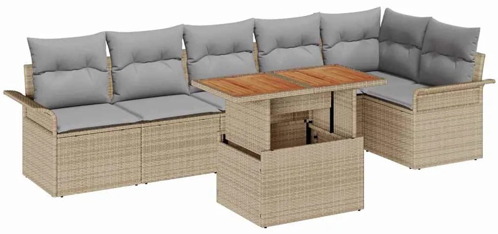 vidaXL Σετ Καναπέ Κήπου με αποθήκευση 7 pcs Μπεζ Πολυ ράταν