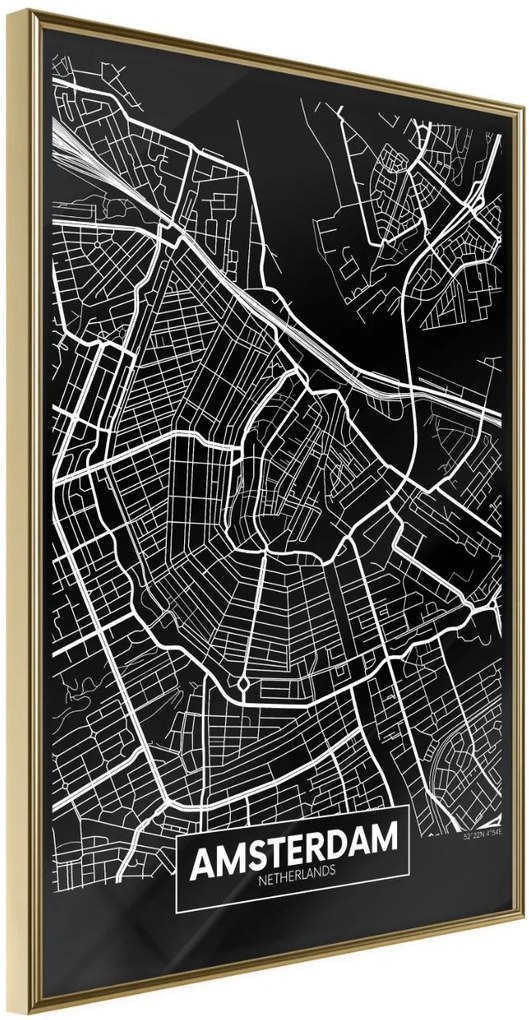 Αφίσα - City Map: Amsterdam (Dark) - 40x60 - Χρυσό - Χωρίς πασπαρτού