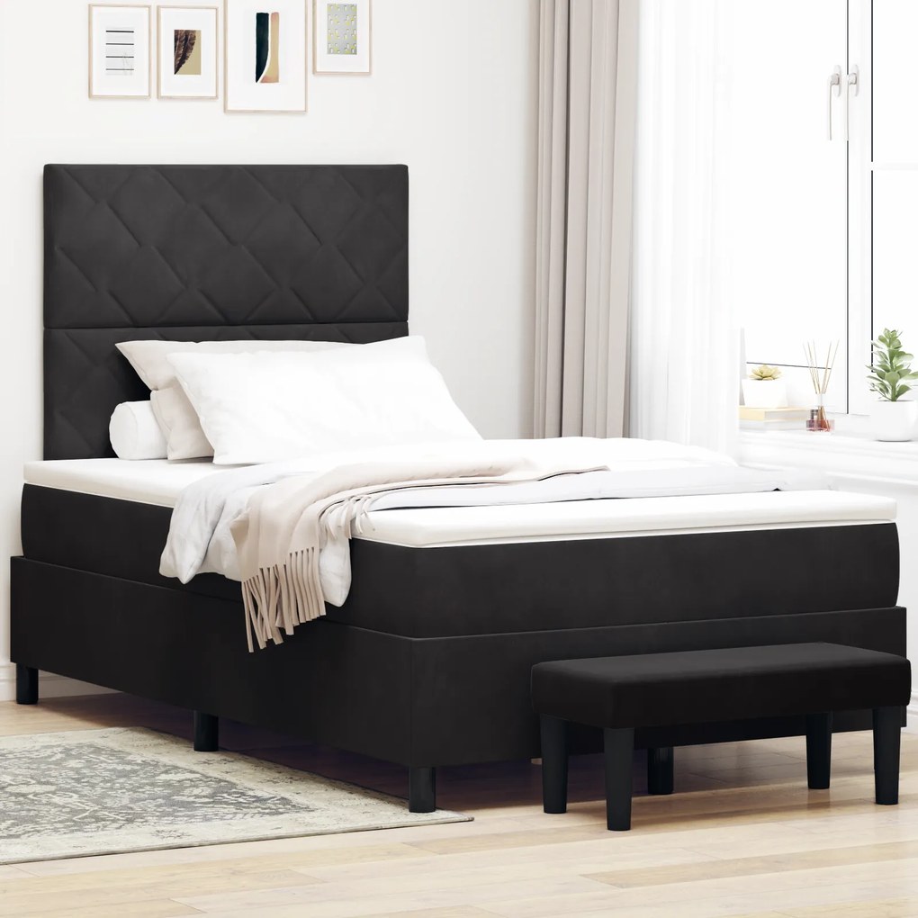 vidaXL Κρεβάτι με κουβέρτα και bench Μαύρο 120x200 εκ. Βελούδο
