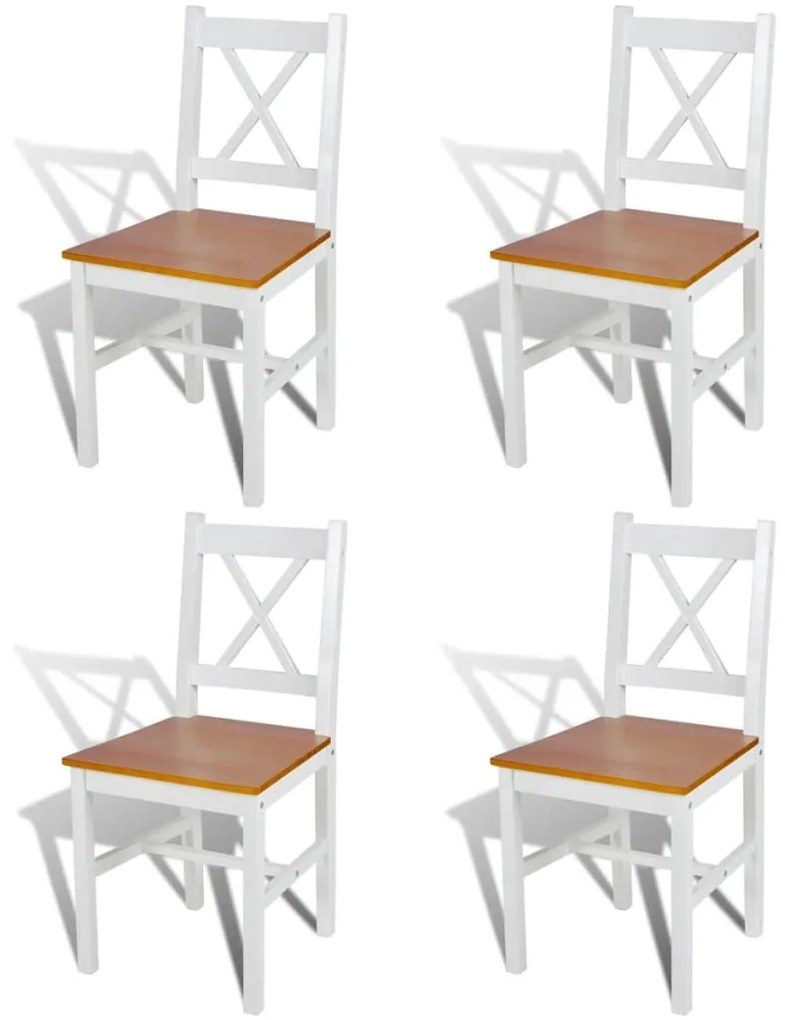 Καρέκλες Τραπεζαρίας 4 τεμ. Λευκές από Ξύλο Πεύκου - Λευκό