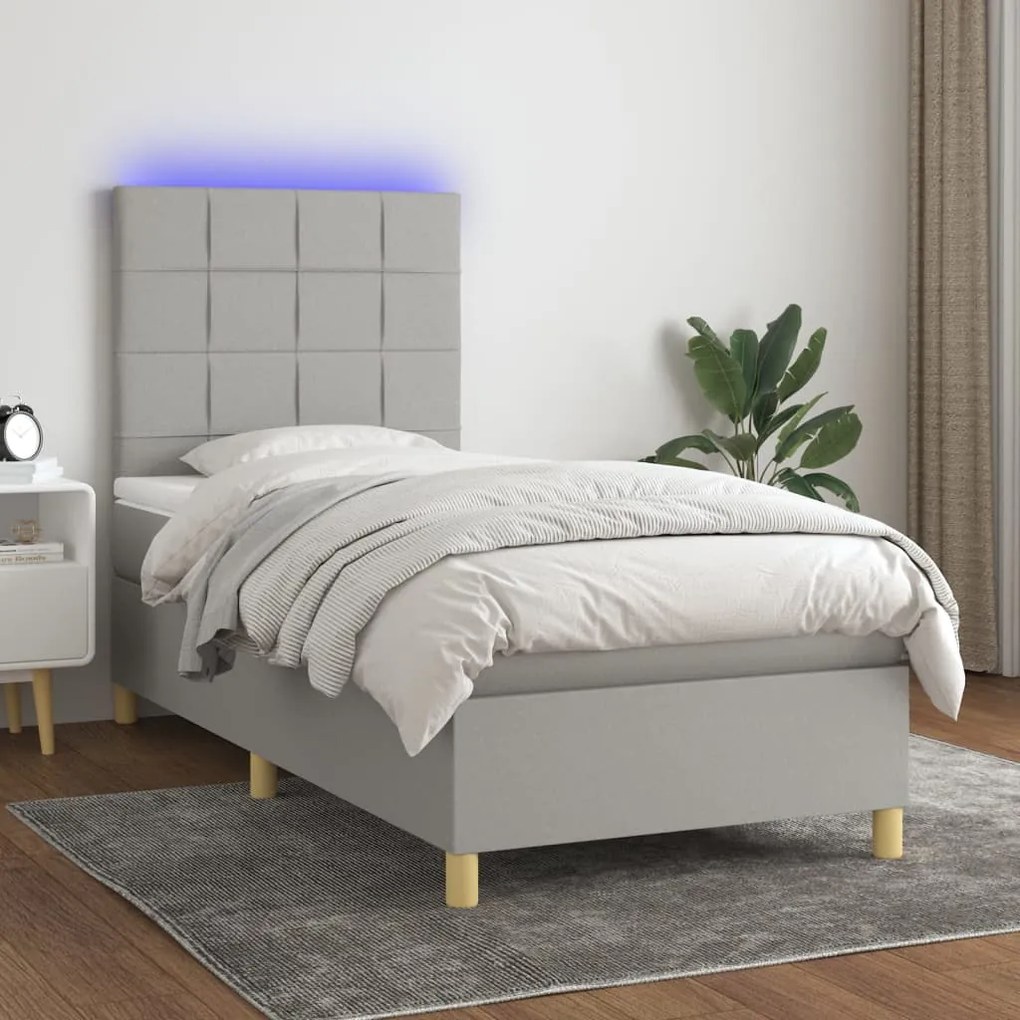 Κρεβάτι Boxspring με Στρώμα &amp; LED Αν.Γκρι 80x200 εκ. Υφασμάτινο