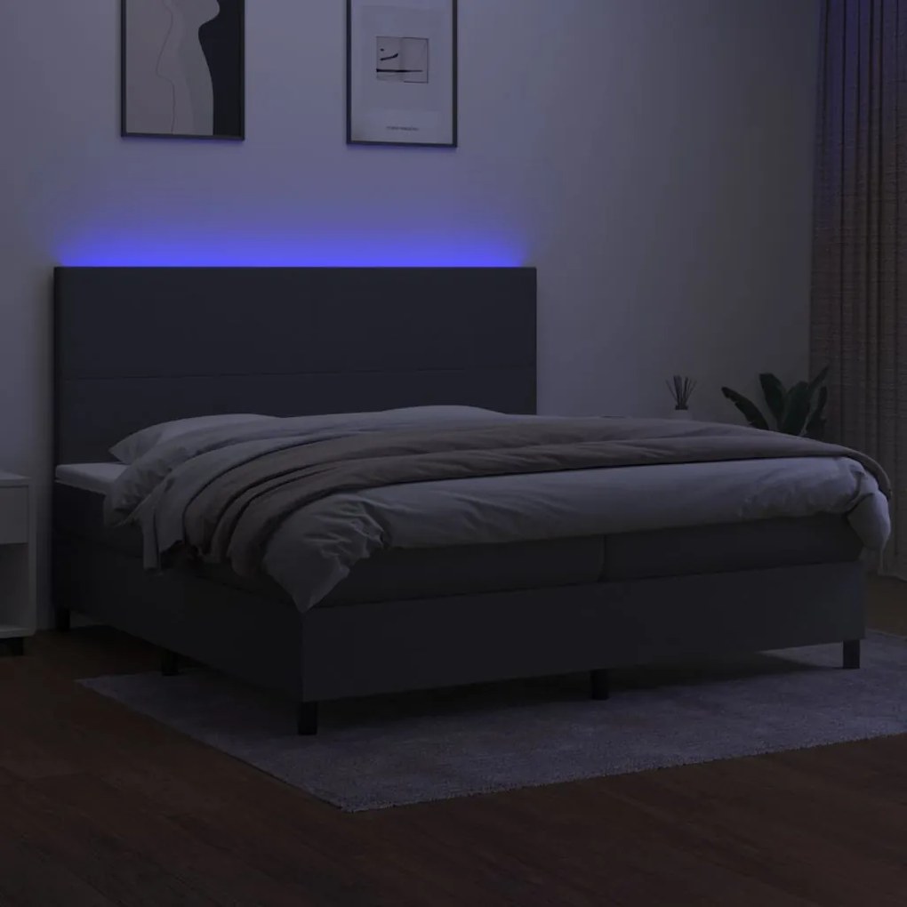 vidaXL Κρεβάτι Boxspring με Στρώμα & LED Σκ.Γκρι 200x200εκ. Υφασμάτινο