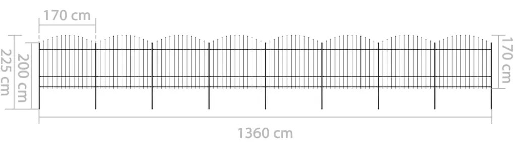 vidaXL Κάγκελα Περίφραξης με Λόγχες Μαύρα (1,5-1,75)x13,6 μ. Ατσάλινα