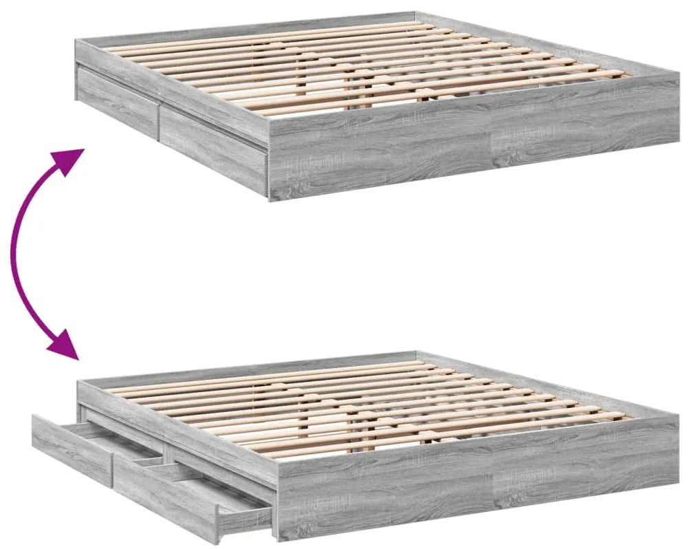 vidaXL Πλαίσιο Κρεβατιού με συρτάρια Γκρι sonoma 180x200εκ. Επεξ. Ξύλο