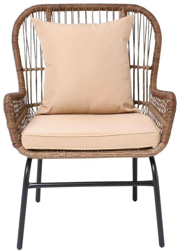 MAX Πολυθρ.Μεταλ.Μαύρη/Wicker SALSA Φυσικό, Μαξ.Eκρού 64x69x89cm (Σετ 2 ΤΕΜ)