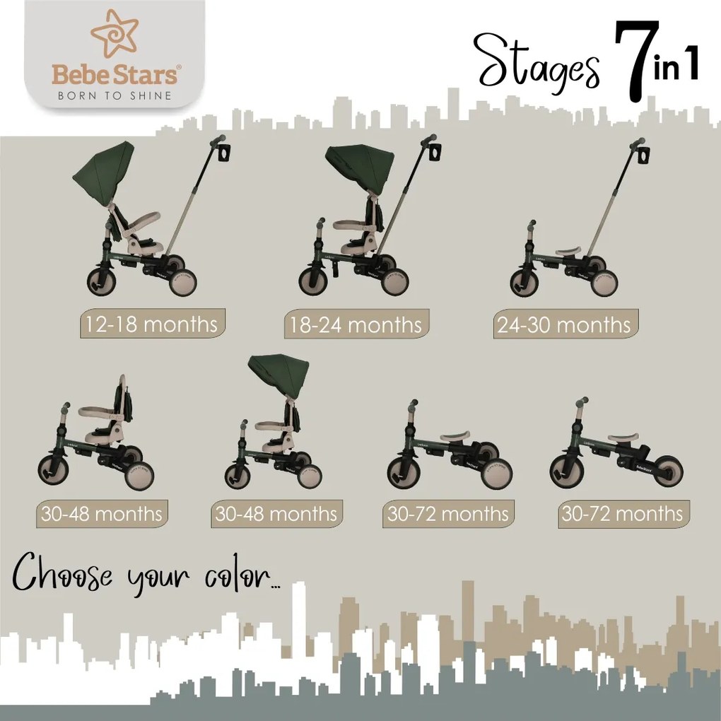 Ποδηλατάκι τρίκυκλο 7 σε 1 Urban Forest Green Bebe Stars