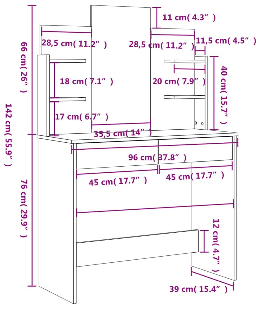 Μπουντουάρ με Καθρέφτη Καπνιστή Δρυς 96 x 39 x 142 εκ. - Καφέ