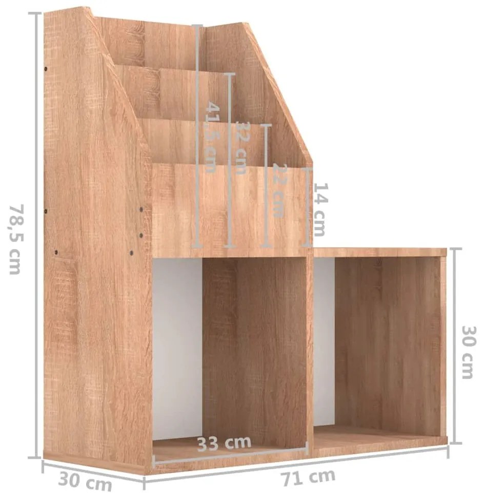 Παιδική Ραφιέρα Περιοδικών Sonoma Δρυς 71x30x78,5εκ Επεξ. Ξύλο - Καφέ