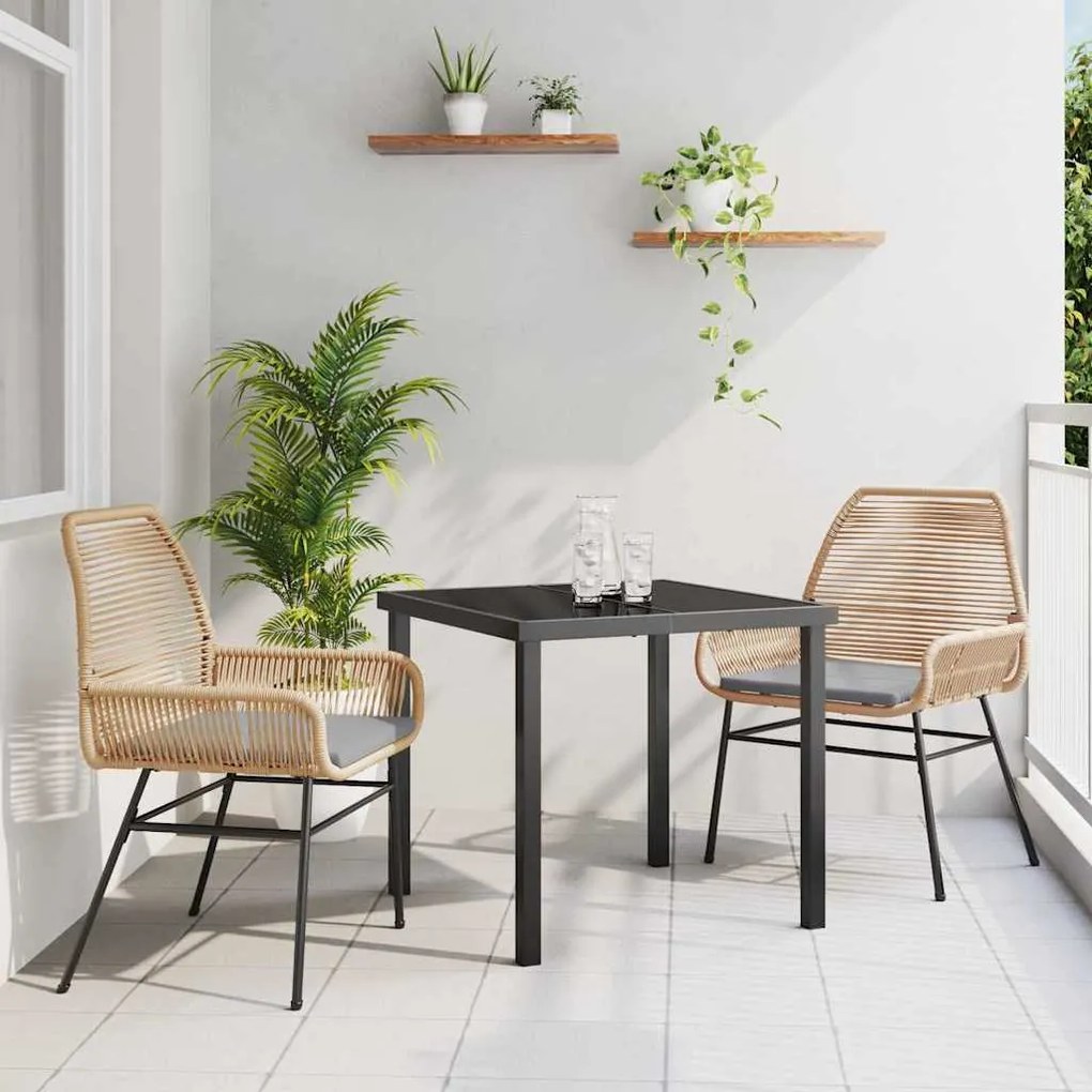 vidaXL Σέτ φαγητού για κήπο 3 pcs Καφέ συνθετικό ρατάν