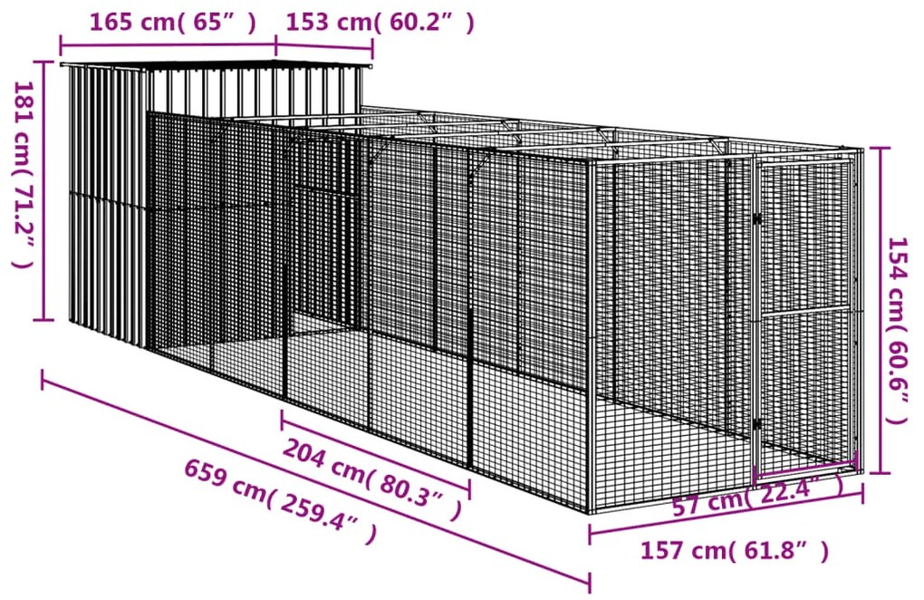 Σπιτάκι Σκύλου με Αυλή Ανθρακί 165x659x181 εκ. Γαλβαν. Χάλυβας - Ανθρακί