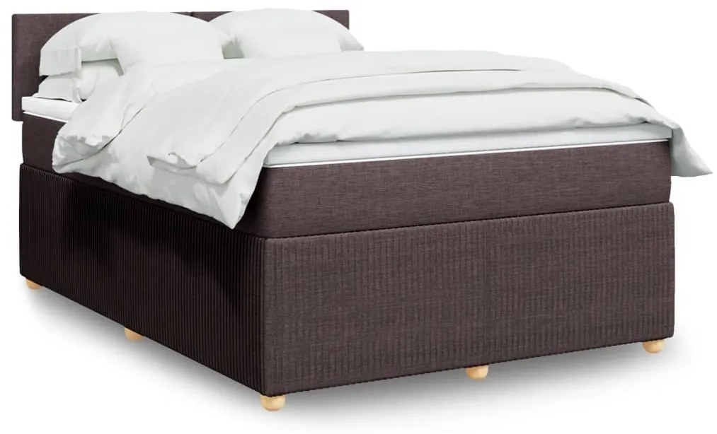 vidaXL Κρεβάτι Boxspring με Στρώμα Σκούρο Καφέ 140x190 εκ. Υφασμάτινο