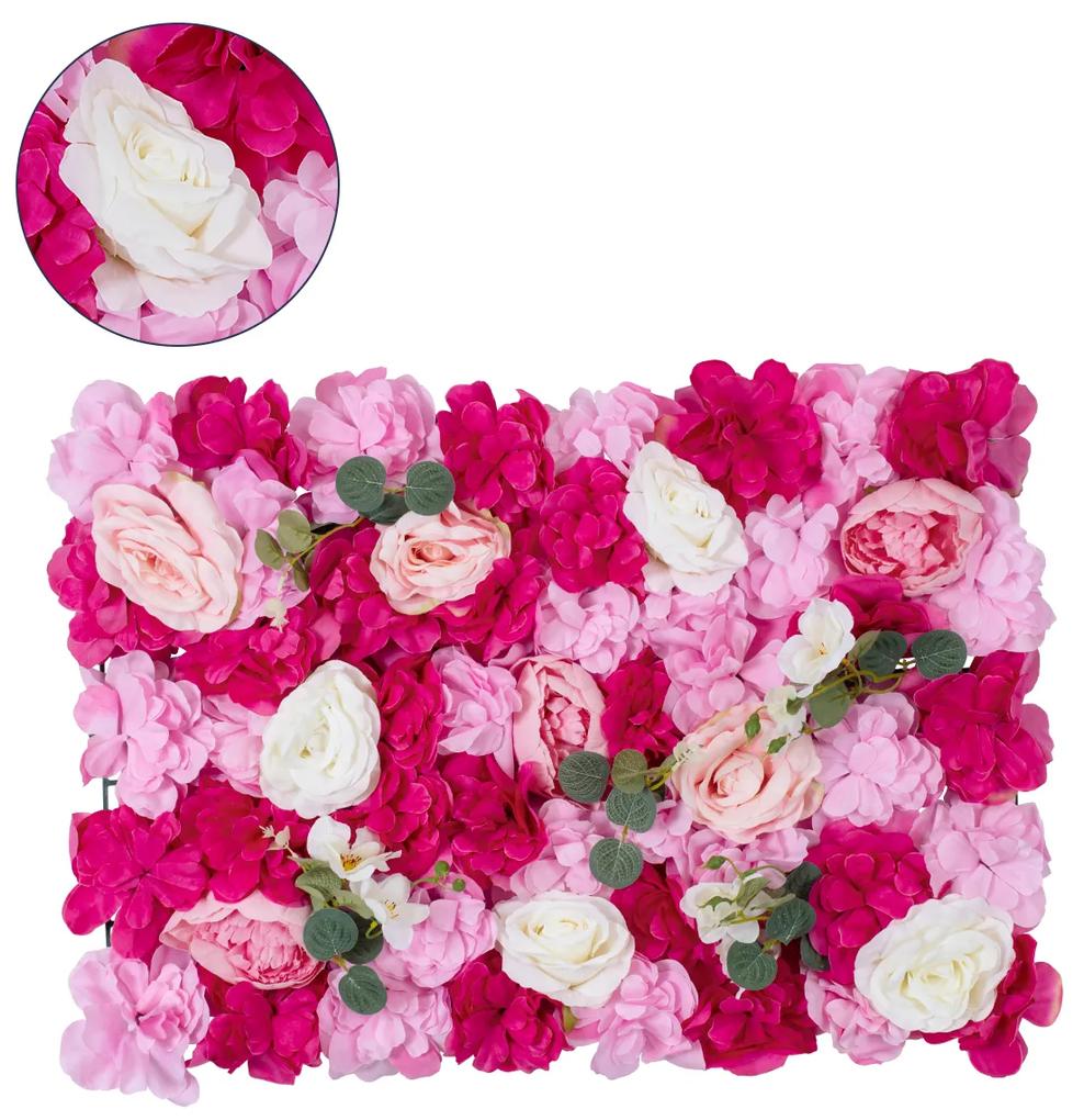 GloboStar® Artificial Garden ROSALIE 78335 Τεχνητό Διακοσμητικό Πάνελ Λουλουδιών - Κάθετος Κήπος σύνθεση Ροζαλί Μ60 x Π40 x Υ6cm