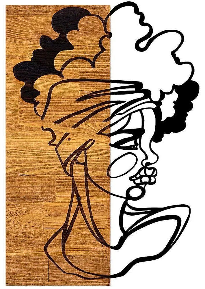 Διακοσμητικό Τοίχου African Woman 899SKL2223 33x3x50cm Light Walnut-Black Wallity Μέταλλο,Ξύλο