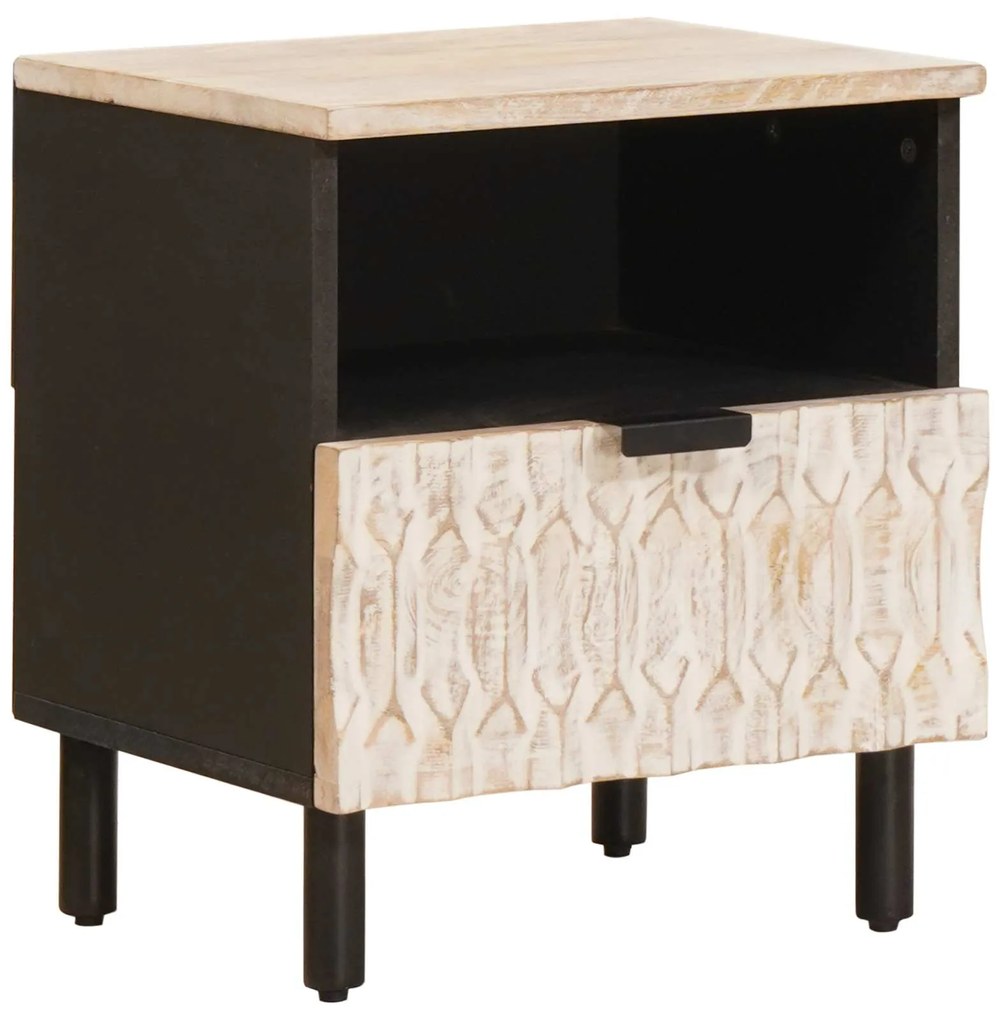 vidaXL Κομοδίνο με συρτάρι Λευκό 40 x 33 x 46 εκ. Στερεό ξύλο μάνγκο