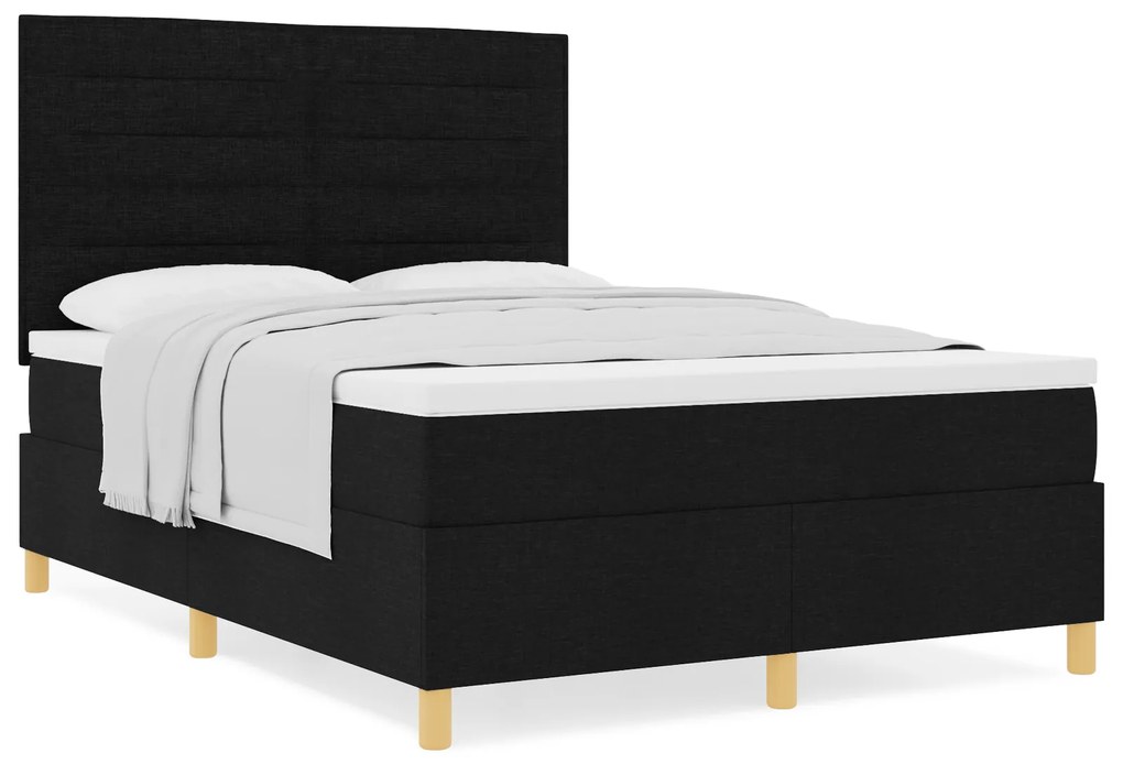 vidaXL Box Spring Bed με Στρώμα Μαύρο 140x200 cm Ύφασμα