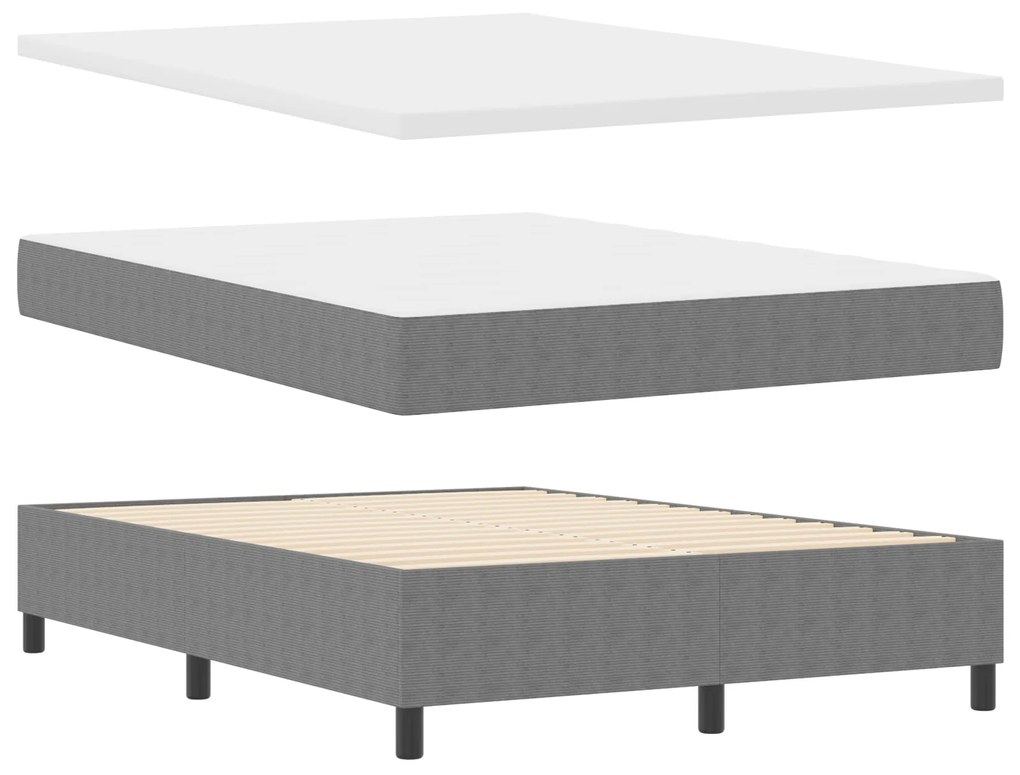 vidaXL Κρεβάτι με Βάση και Στρώμα & Φως LED Γκρι 140x200 cm Ύφασμα Κορδούρα