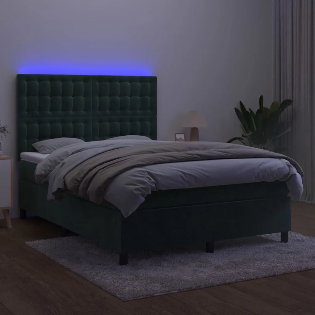 ΚΡΕΒΑΤΙ BOXSPRING ΜΕ ΣΤΡΩΜΑ &amp; LED ΣΚ. ΠΡΑΣΙΝΟ 140X200ΕΚ ΒΕΛΟΥΔΟ 3136368