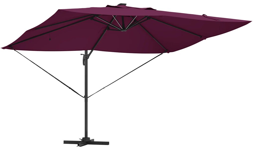 vidaXL Cantilever Roma Parasol με LEDs Μπορντώ 352x251x265 εκ. Αλουμίνιο