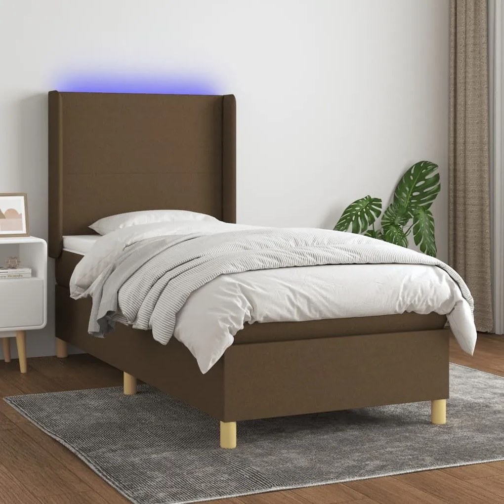 ΚΡΕΒΑΤΙ BOXSPRING ΜΕ ΣΤΡΩΜΑ &amp; LED ΣΚ.ΚΑΦΕ 80X200 ΕΚ. ΥΦΑΣΜΑΤΙΝΟ 3138672