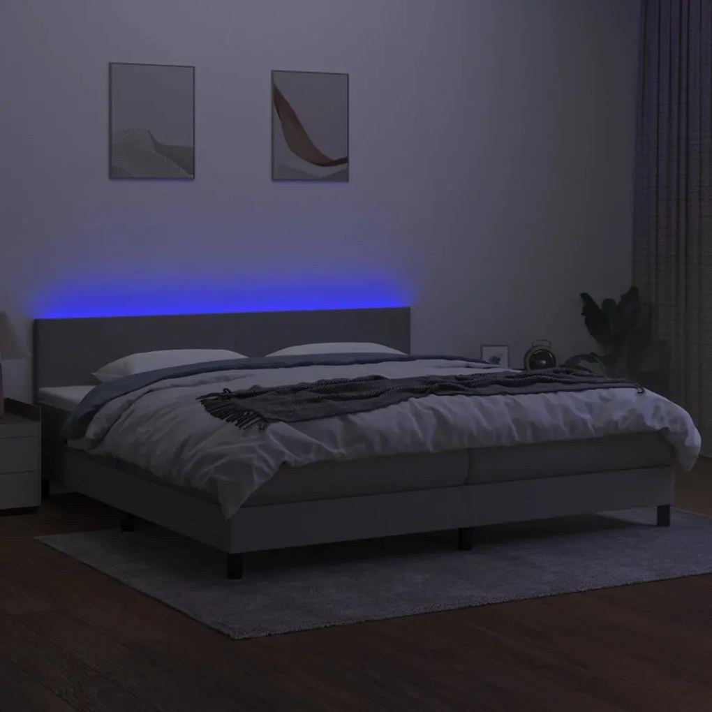 vidaXL Κρεβάτι Boxspring με Στρώμα &amp; LED Αν.Γκρι 200x200εκ. Υφασμάτινο
