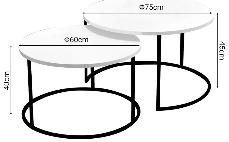 Τραπέζια σαλονιού Solme σετ 2τεμ λευκό μελαμίνης-μαύρο μέταλλο 75x75x45 εκ.