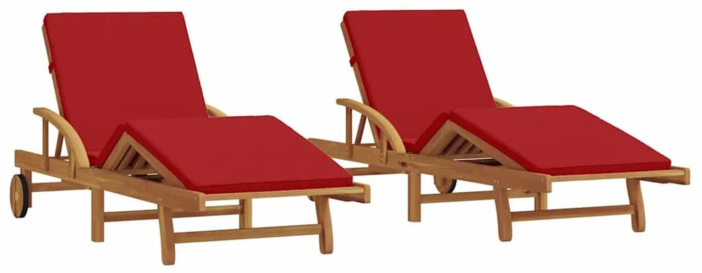 vidaXL Ξαπλώστρα 2 pcs Κόκκινο 200 x 67 x 84εκ Μασίφ ξύλο ακακίας