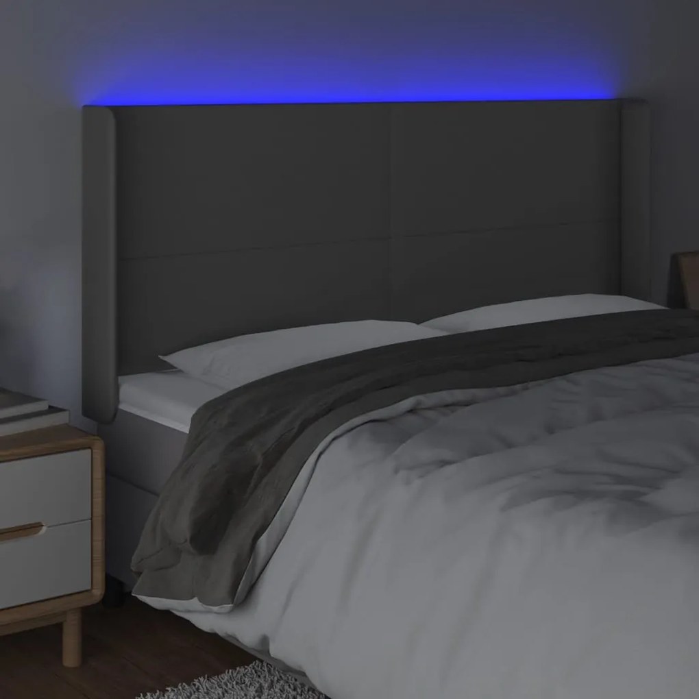 vidaXL Κεφαλάρι Κρεβατιού LED Γκρι 163x16x118/128 εκ. Συνθετ. Δέρμα