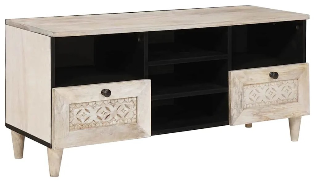 vidaXL Ντουλάπι TV με συρτάρι Λευκό 100 x 33 x 46 εκ Μασίφ ξύλο μάνγκο