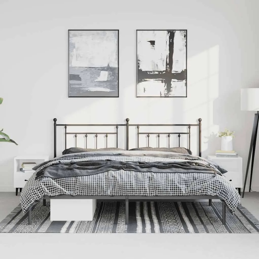 vidaXL Πλαίσιο Κρεβατιού με Κεφαλάρι Μαύρο 193 x 203 εκ. Μεταλλικό