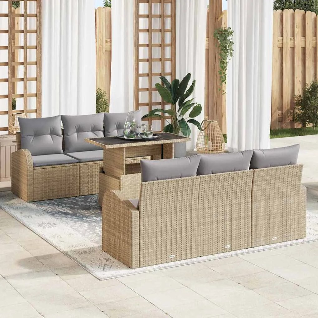 vidaXL Σετ Καναπέ Κήπου 7 pcs Μπεζ 100 x 55 x 73 εκ Πολυ ράταν