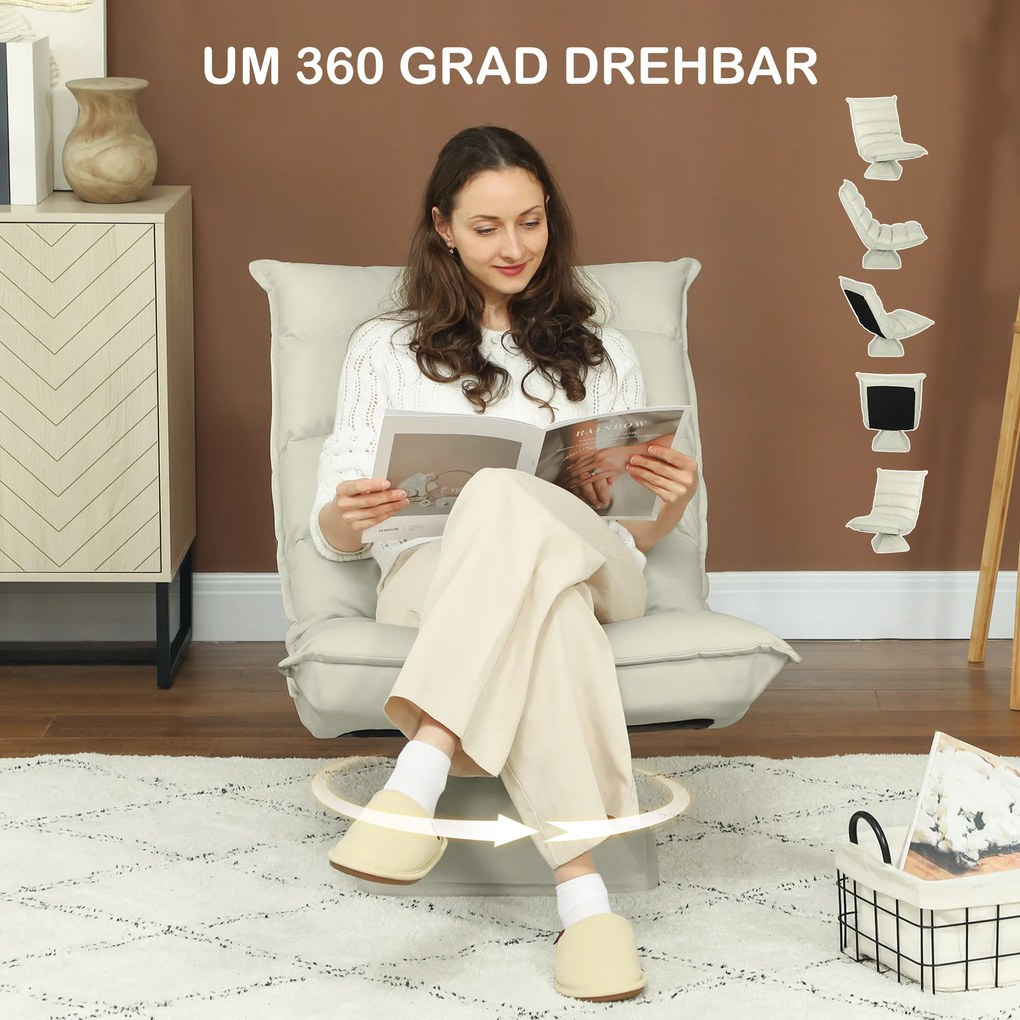 HOMCOM Πολυθρόνα, πουφ, ρυθμιζόμενη πλάτη, όψη δέρματος, 62x70x95cm, Μπεζ