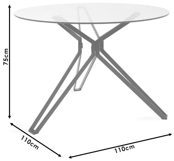 Τραπέζι Aryan στρογγυλό γυάλινο-πόδι μαύρο Φ110x75εκ 110x110x75 εκ.