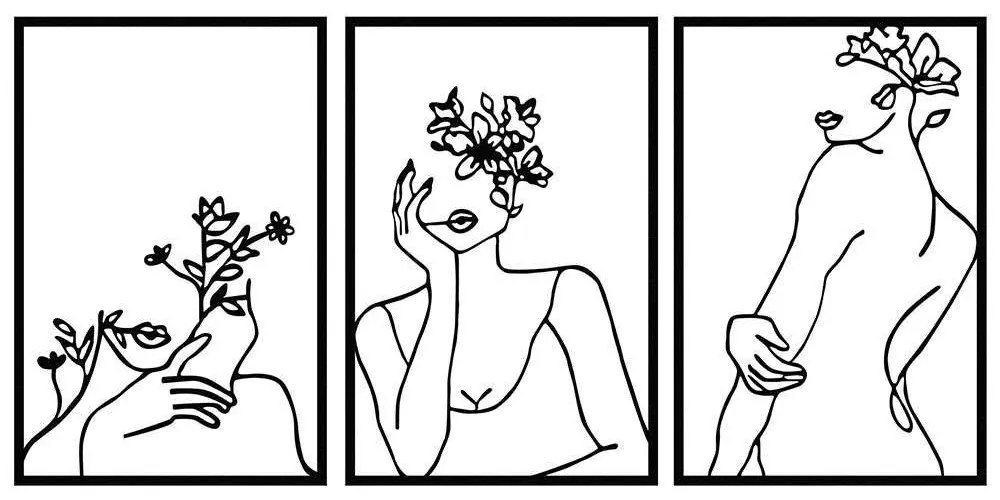Διακοσμητικό Τοίχου Flower Face Woman (Σετ 3Τμχ) 279ENZ1869 30x45cm Black Wallity Μέταλλο