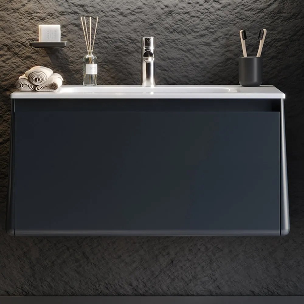 Έπιπλο Μπάνιου Πάγκος Με Νιπτήρα Bella 80 S3BBEL080ANM 81×46.5x46cm Anthracite-White Κεραμικό,Mdf