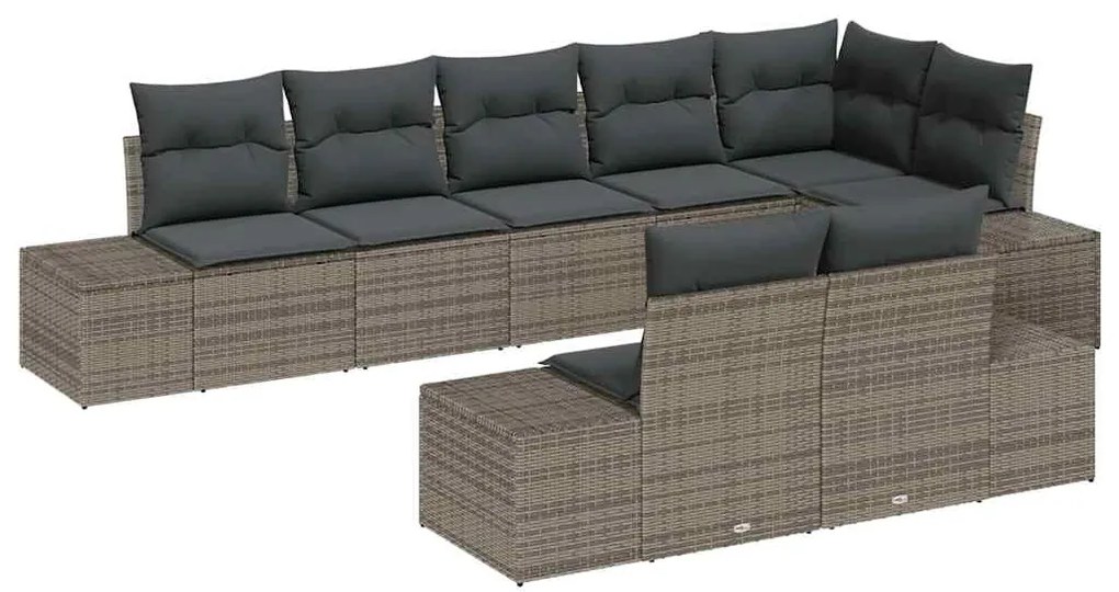 vidaXL Σετ Καναπέ Κήπου με μαξιλάρι 8 pcs Γκρι Πολυ ράταν