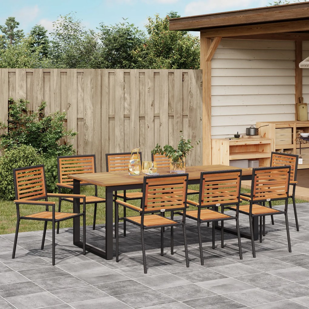 vidaXL Σετ Γευσιγνωσίας Κήπου 9 pcs Μαύρο 200 x 90 x 75 cm