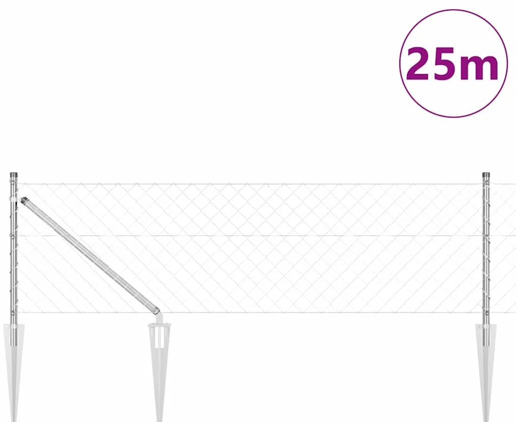 vidaXL Στύλος Περιφράξεων Ασημί 25 x 0,8 μ (60 x 60 χιλιοστά δίχτυ)