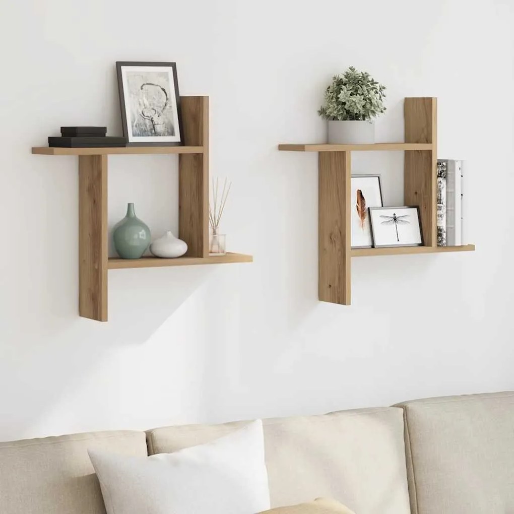 vidaXL Ραφιέρες Τοίχου 2 τεμ. Αρτισιανή Δρυς 50x12x50 εκ. Επεξ. Ξύλο