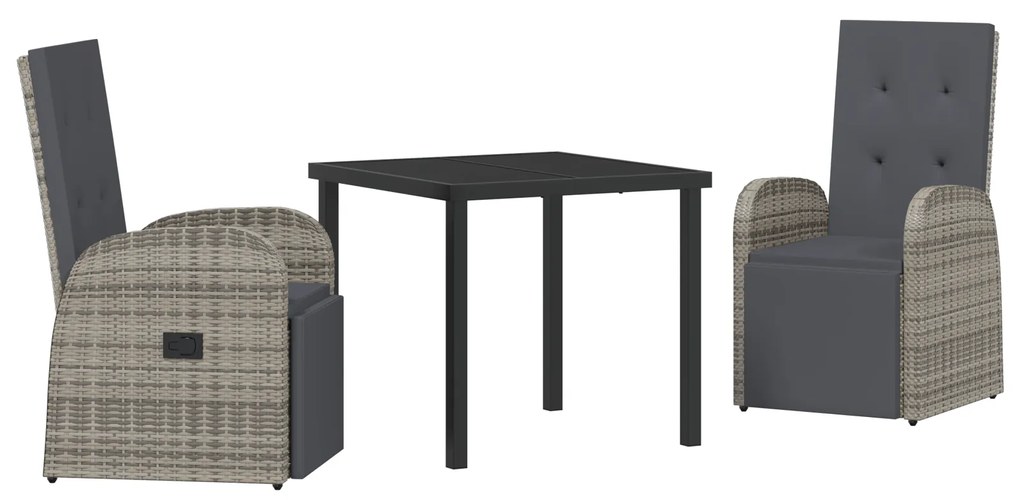 vidaXL Σετ Δείπνου Κήπου 3 pcs Γκρι 80 x 80 x 73 εκ PE ρατάν