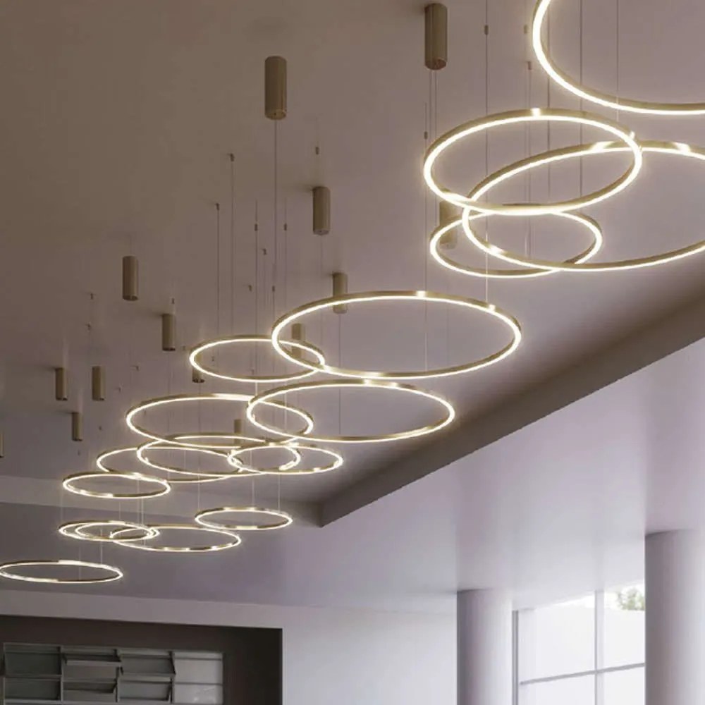 Φωτιστικό Οροφής Hoop LED-HOOP-S120-ORO 60W Led Φ120cm 150cm Gold Luce Ambiente Design Aluminium