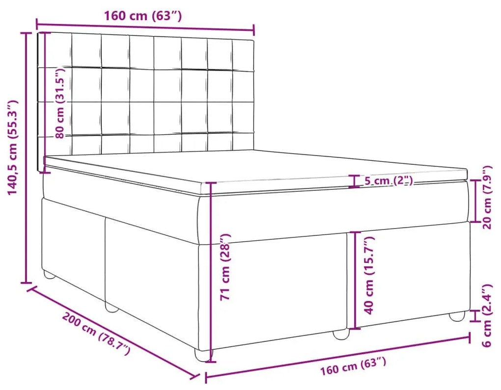 Κρεβάτι Boxspring με Στρώμα Σκούρο Γκρι 160x200 εκ Υφασμάτινο - Γκρι