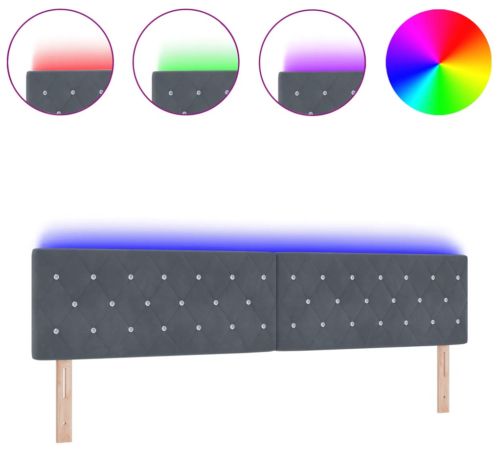 vidaXL LED Κεφαλάρι με Κρυστάλλινα Κουμπιά Ταμπλωτό Σκούρο Γκρι 100 εκ. Βελούδο