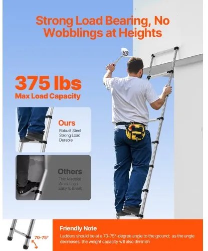 VEVOR Telescoping Ladder Stainless Steel Extension Step 12.5ft Portable Ladders