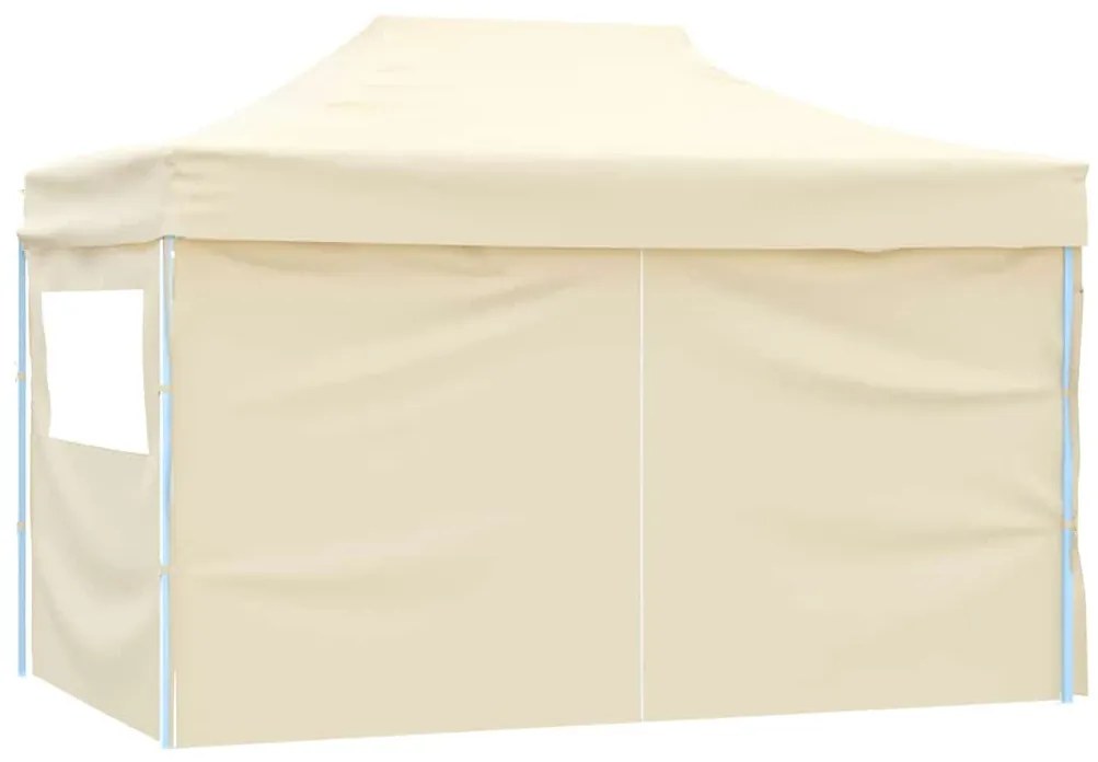 vidaXL Κιόσκι Πτυσσόμενο με 4 Πλευρικά Τοιχώματα Κρεμ 3x4 μ. Ατσάλινο