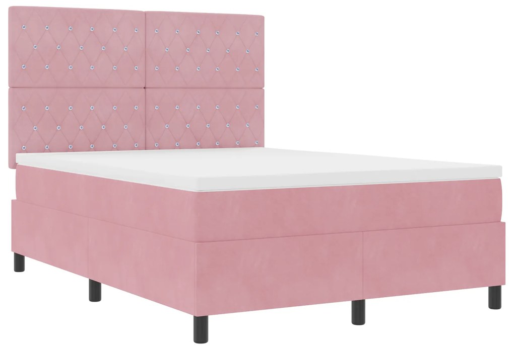 vidaXL κρεβάτι box spring με στρώμα Ροζ 160x200 εκ Βελούδο
