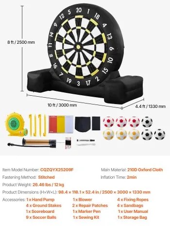VEVOR Inflatable Soccer Dart Board over 8 ft High with 9 Kick Balls &amp; Air Pump